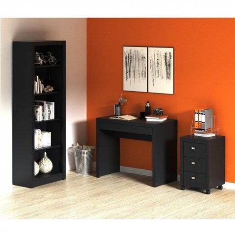 Conjunto 3 Peças com Escrivaninha 1 Gaveta, Estante Livreiro e Gaveteiro 3 Gavetas Preto