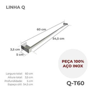 Porta Toalha de Banheiro 60cm Aço Inox 304 Q-t60olt