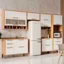 Ver imagem 1 de Armário de Cozinha com Balcão e Tampo 10 Portas 6 Gavetas Pérola 100% Mdf Vidro Reflecta Amêndoa/bra