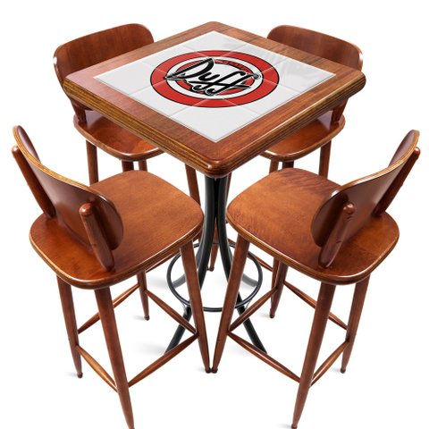 Cj Mesa Madeira Azulejo 60x60cm - Bistrô Fixa 98cm + 4 Banquetas 73 - Natural - Duff