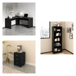Kit 3 Peças com 1 Mesa em L 1 Estante 1 Gaveteiro Espresso Móveis - 2