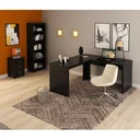 Ver imagem 1 de Conjunto 3 Peças com 1 Mesa em L 1 Estante 1 Gaveteiro Espresso Móveis Preto