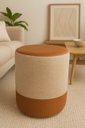 Ver imagem 3 de Kit 2 Puff Plus Banquinho Redondo Decorativo em Linho Base e Tampo Courino Bege/ Caramelo