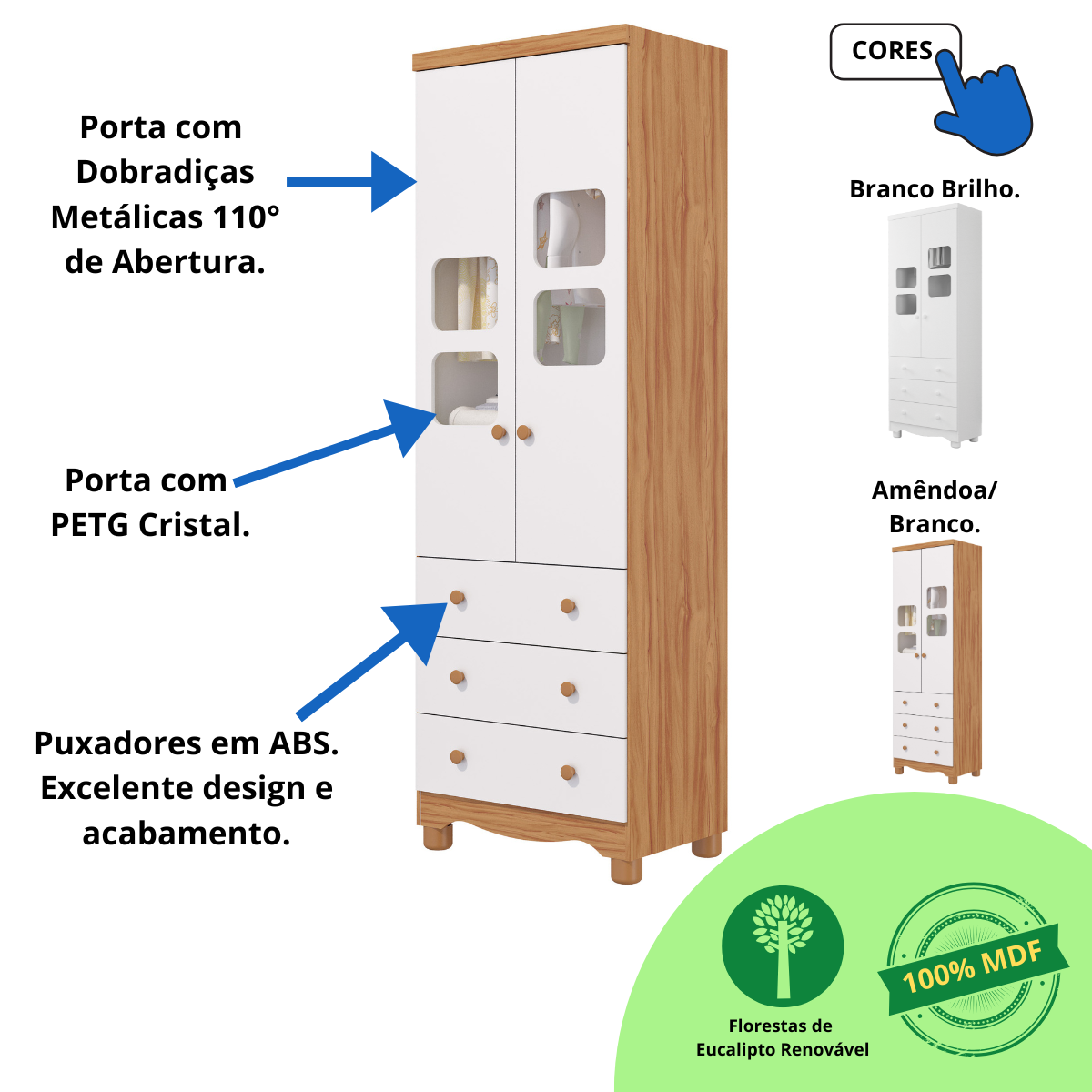 Quarto de Bebê Completo Berço Americano Uli Guarda Roupa Uli 2 Portas Cômoda Uli 100%mdf Peroba - 8