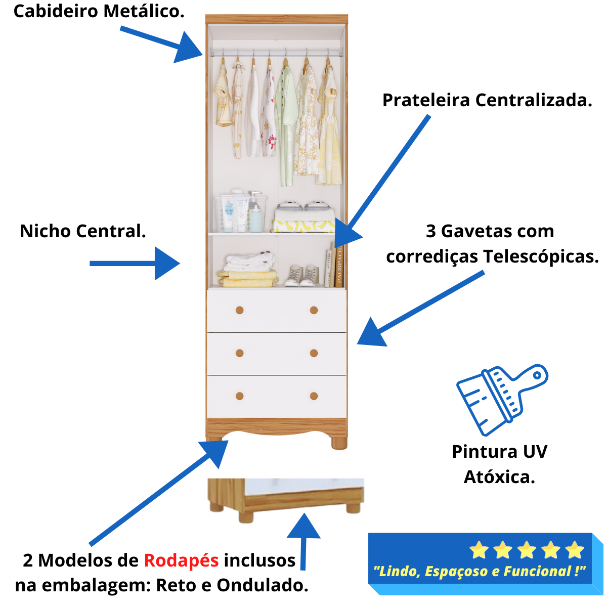 Quarto de Bebê Completo Berço Americano Uli Guarda Roupa Uli 2 Portas Cômoda Uli 100%mdf Peroba - 9