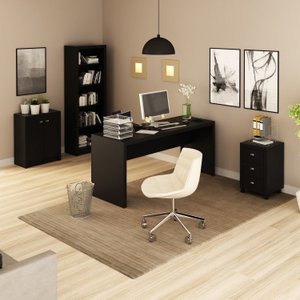 Kit 4 Peças com 1 Mesa 1 Balcão 1 Estante 1 Gaveteiro Espresso Móveis