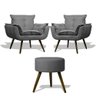Kit 2 Poltronas Opalas com Puff Redondo Suede Grafite - 1