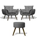 Ver imagem 1 de Kit 2 Poltronas Opalas com Puff Redondo Suede Grafite