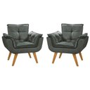 Ver imagem 2 de Kit 2 Poltronas Opalas com Puff Redondo Suede Grafite