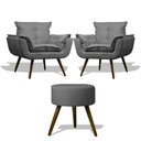 Ver imagem 1 de Kit 2 Poltronas Opalas com Puff Redondo Suede Grafite