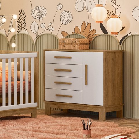 Cômoda Sapateira 4 Gavetas 1 Porta Q Encanto Slim Mdf: Freijo Branco