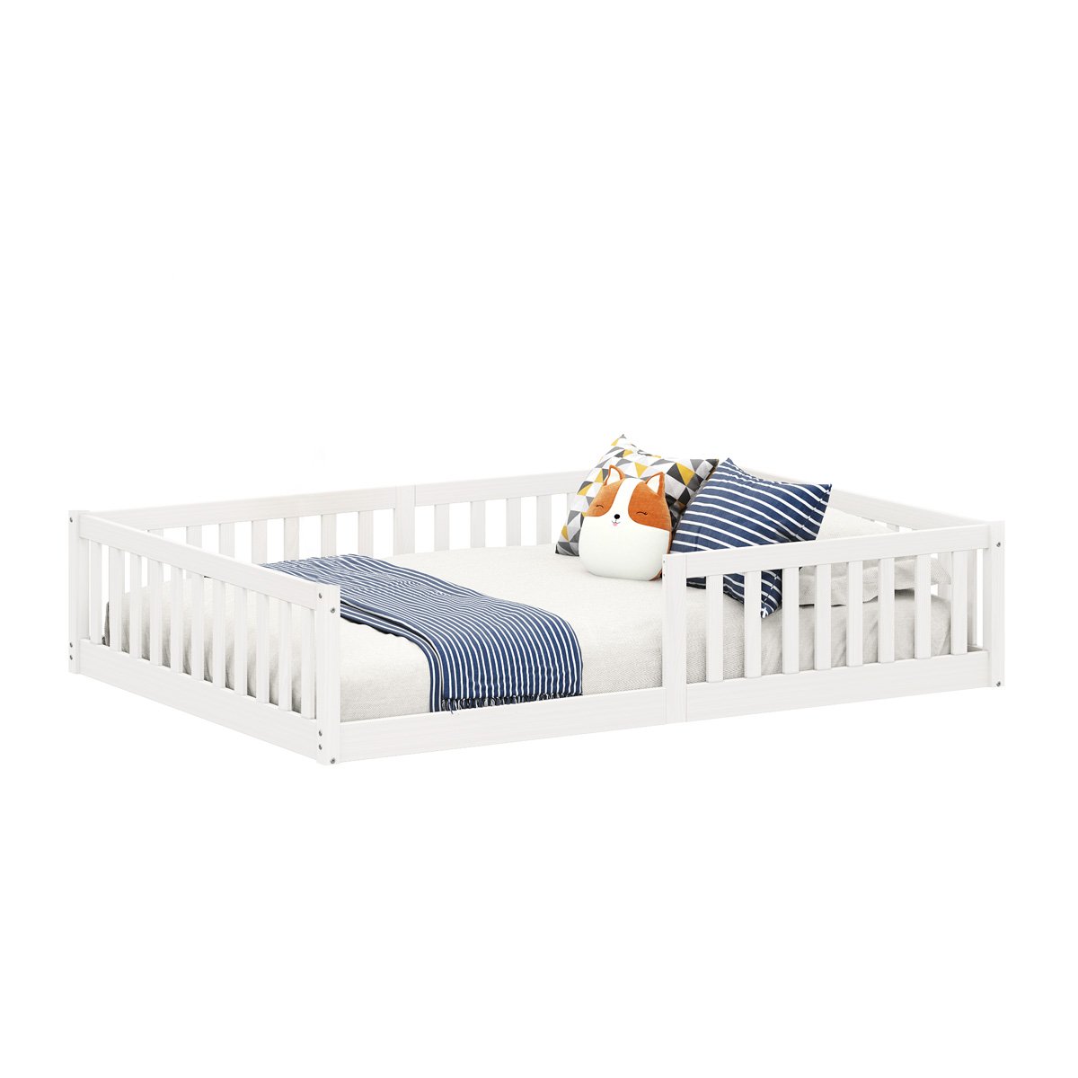 Cama Viúva Infantil Montessori Branco Madeira Casa com Estrado Stella - 6