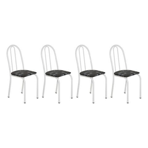 Kit 4 Cadeiras de Cozinha Califórnia Estampado Preto Florido Pés de Ferro Branco - Pallazio