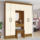 Ver imagem 1 de Guarda-Roupa Solteiro 6 Portas 2 Gavetas Nicho Penteadeira Espelhado com Banco Fiora Henn