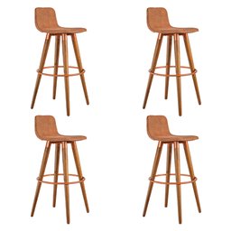 Kit 4 Banquetas Altas Luxo Versatil Aço Cobre Linho Terracota Base Carvalho - 2