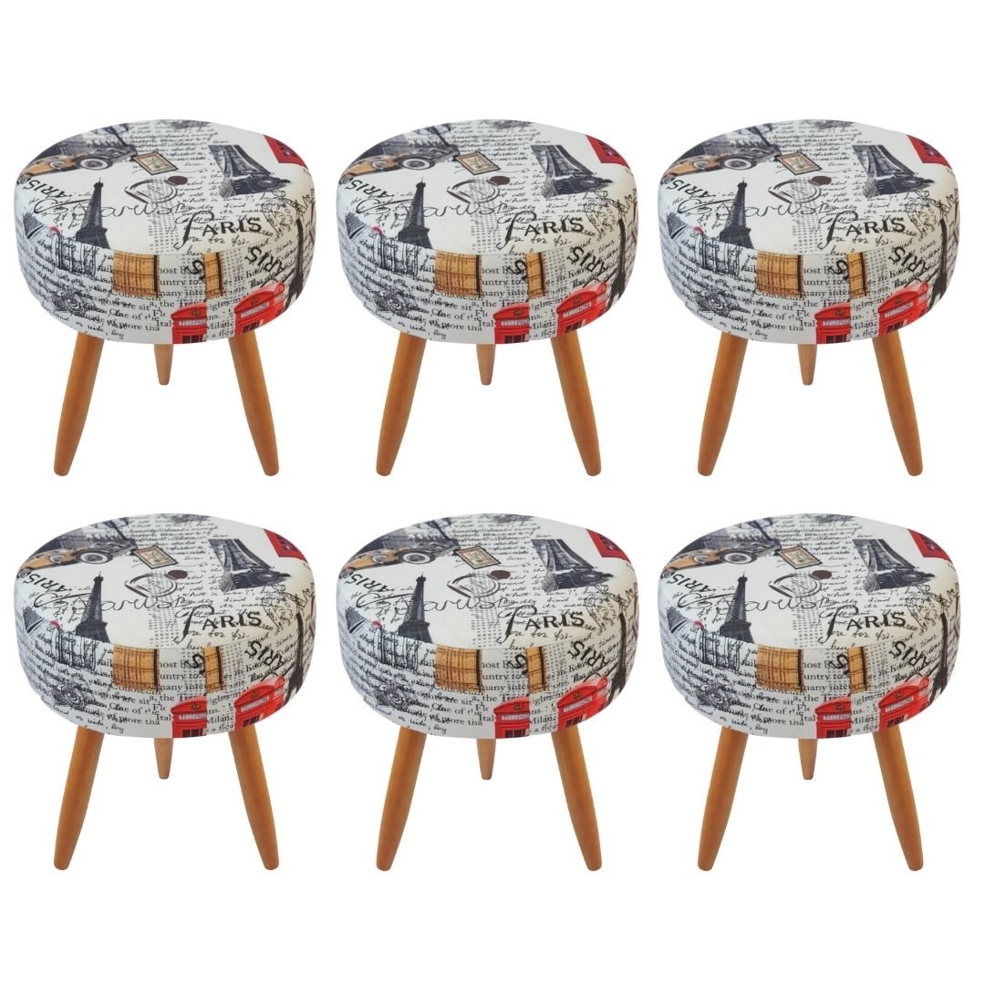 Combo 6 Puffs decorativos redondo pé palito-Suede Paris vermelho ...