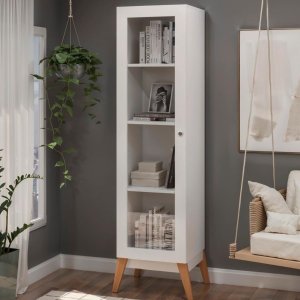 Estante Livros Genialflex Malta 1 Porta de Vidro Branco