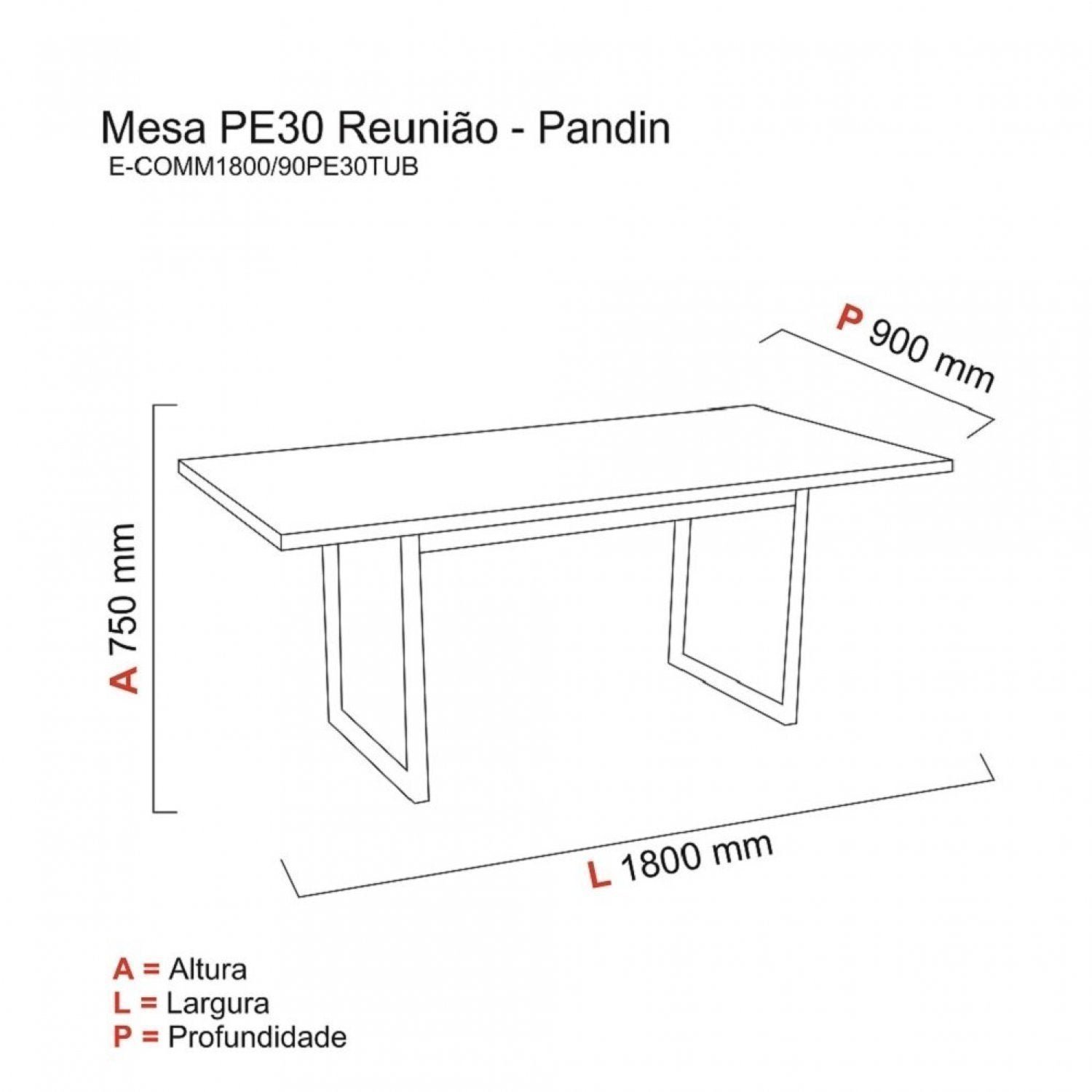 Mesa para Escritório Reunião 180x90cm Pe30  - 3