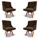 Ver imagem 1 de Kit 4 Cadeiras Decorativas Sala de Jantar Base Giratória de Madeira Firenze Suede Marrom/Natural G19
