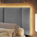 Ver imagem 4 de Cabeceira Cama Box Estofada Casal Queen 1,60 Linho Cinza com LED