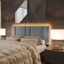 Ver imagem 1 de Cabeceira Cama Box Estofada Casal Queen 1,60 Linho Cinza com LED