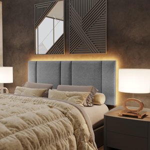 Cabeceira Queen Estofada com Led - Linho Cinza