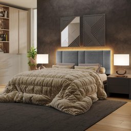 Cabeceira Queen Estofada com Led - Linho Cinza - 6