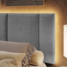Cabeceira Queen Estofada com Led - Linho Cinza - 4
