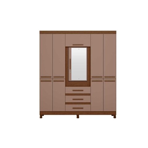 Guarda Roupa com Espelho New Fusion Casal 6 Portas e 3 Gavetas - Nogueira Cappuccino - Albatroz