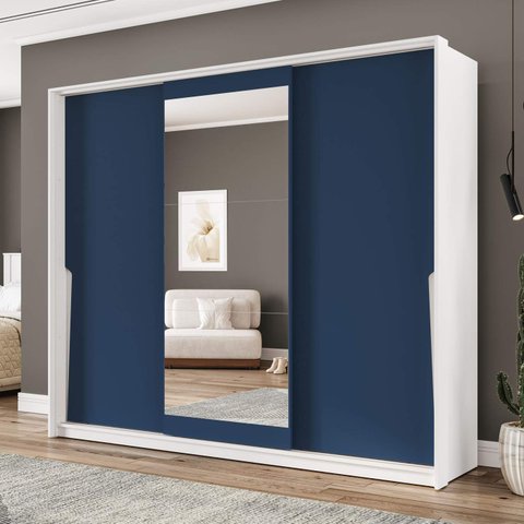 Guarda Roupa Casal 3 Portas de Correr e 4 Gavetas com Espelho 240850 Linha Porto Politorno Móveis