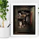 Ver imagem 2 de Quadro Decorativo Vintage Gatos no Armário 24x18cm:moldura Branca