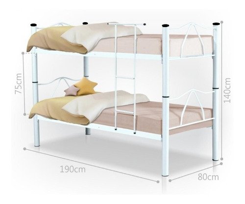 Beliche Bi Cama Tubolar em Aço, 2 Cama Solteiro Colchão 78:branco - 2