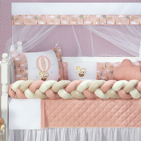 Kit Berço Safari Menino 11 Peças Estampado de Bichinhos + Naninha:rose
