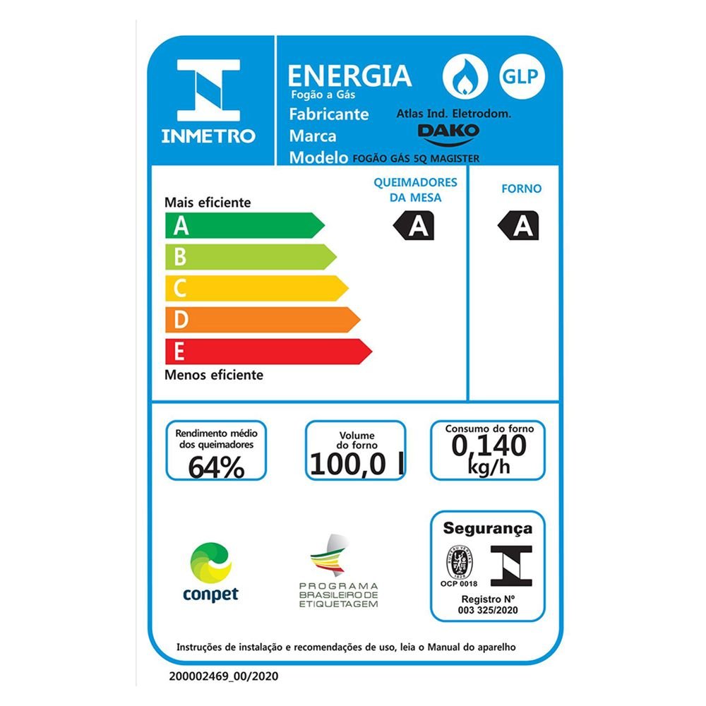 Fogão Dako Magister 5 Bocas Mesa de Vidro Bivolt Preto 300000728 - 9