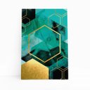 Ver imagem 1 de Geométrico Verde e Dourado Decorativo Quadro Canvas 140x90cm
