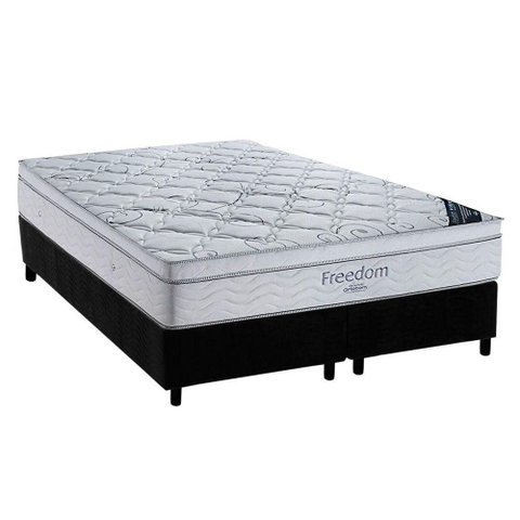 Cama Box Queen: Colchão Molas Superpocket Ensacadas Ortobom Freedom Visco + Base Crc Suede Black (