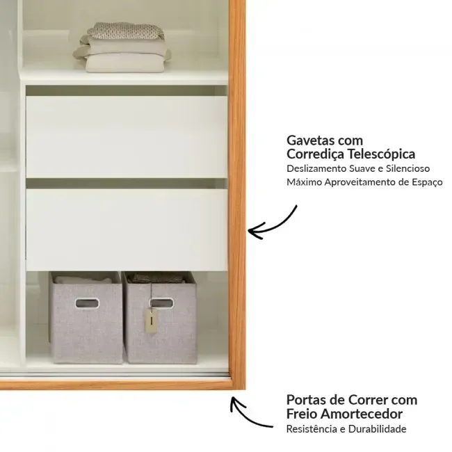 Ver imagem 6 de Guarda Roupa com Espelho 2 Portas de Correr 2 Gavetas 179cm 100% MDF