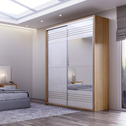 Guarda Roupa com Espelho 2 Portas de Correr 2 Gavetas 179cm 100% MDF  