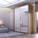 Ver imagem 1 de Guarda Roupa com Espelho 2 Portas de Correr 2 Gavetas 179cm 100% MDF Branco/Freijó/Off White