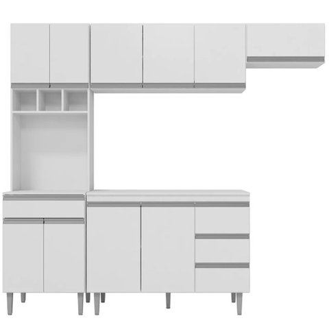 Cozinha Compacta Kimberly com Balcão 2 Portas C/ Tampo + Armário Aéreo Geladeira Branco