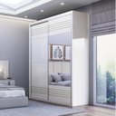 Ver imagem 1 de Guarda Roupa com Espelho 2 Portas de Correr 2 Gavetas 179cm 100% MDF Branco/Off White Brilho