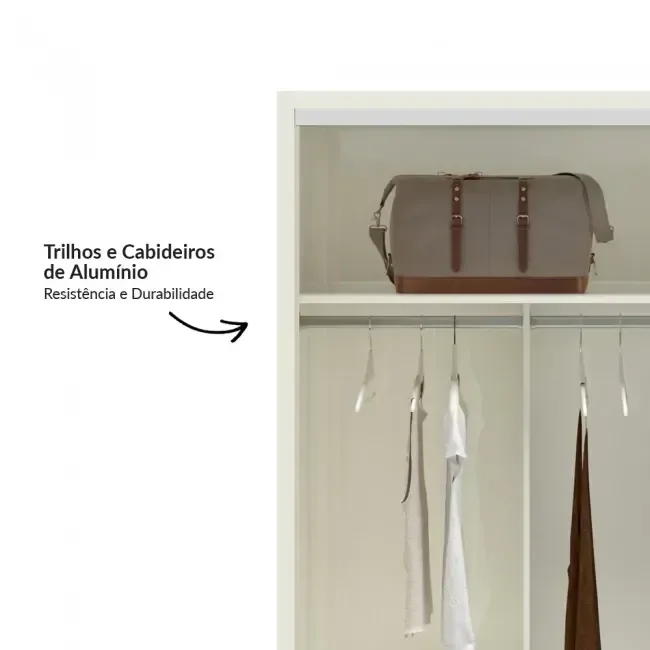 Ver imagem 5 de Guarda Roupa com Espelho 2 Portas de Correr 2 Gavetas 179cm 100% MDF Branco/Off White Brilho