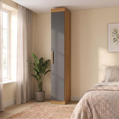 Módulo de Guarda Roupa com 1 Porta 100% MDF Smart Cinza/Cinamomo/Chumbo