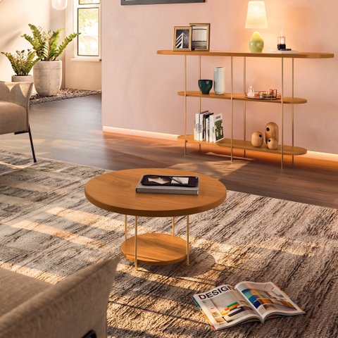 Mesa de Centro Redonda MDF Pés Metálicos Mia Cinamomo H01 - D’Rossi