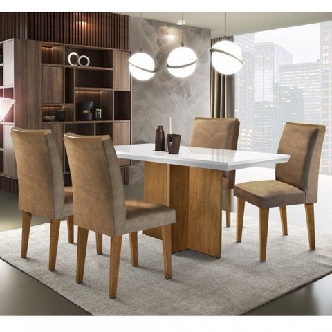 Conjunto Sala de Jantar Mesa Tampo MDF Irlanda 4 Cad Dublin Marrom/Animale Chocolate/Offwhite/Imbuia