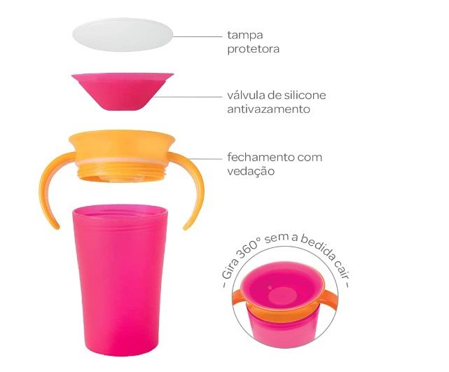 Copo 360 Bebê Com Alça Removível Antivazamento Foguete Buba Cor Rosa