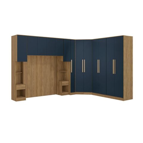 Quarto Modular Kappesberg Adapt Nogueira/azul Profundo 8 Peças 357cm X 263cm