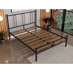 CAMA CASAL TUBOLAR ELOA COM EXTRADO MADEIRA -PARA POUSADA -HOTEL -REFORÇADA -PRETO - 2