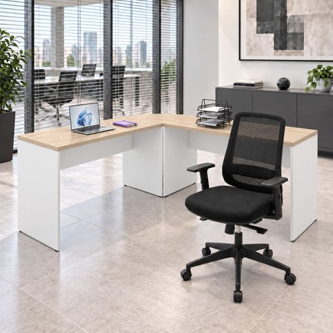 Mesa de Escritório em L 120x60cm com Conexão + Cadeira de Escritório Netflex Ergonômica Reclinável