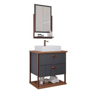 Armário Banheiro C/ 2 Gavetas Prateleira Espelheira Titanium